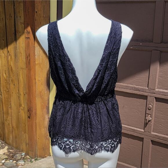 Free People black Chante lace romantic deep V camisole tank with bow size M - Picture 4 of 11
